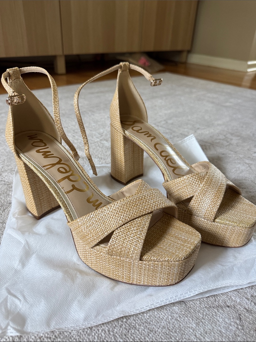 Sam Edelman Jullian Platform Dress Sandal Natural Beachwood Weave Size 10.5